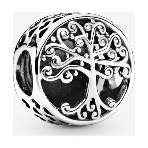 Genuine 925 Sterling Silver Openwork Family Roots Charms Beads Fit Pandora Bracelet for Women Jewelry Gift