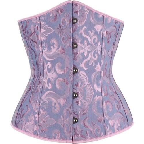 Womens Underbust Corset Top Lace Up Jacquard Steel Busk Waist Trainer