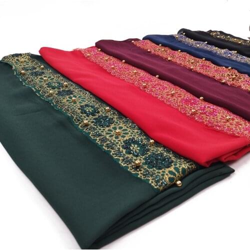 2021 spring and summer new lace beaded womenhijab chiffon headscarf long wedding scarf