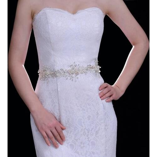 ZMSH323 Bridal Dress Belt with Rhinestones Alloy leaves Wedding Womens Belts Fashion Handmade Crystal Sash Silver Diamond
