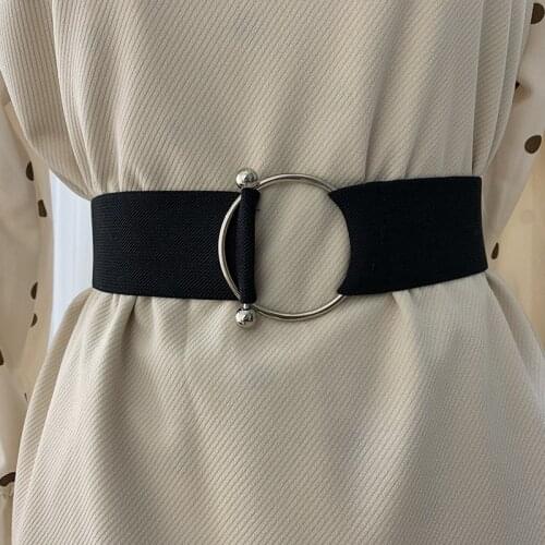1PC Belts for Women Black Simple Waist Elastic Ladies Band Round Buckle Decoration Coat Sweater Fashion Dress