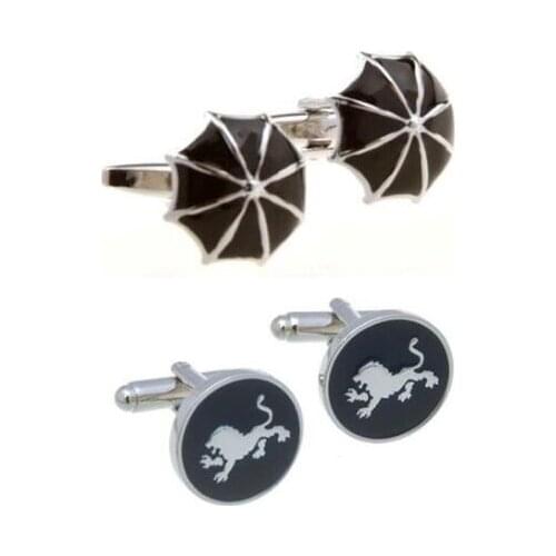 10pairs/lot Silver Round Enamel Lion/Tiger Cufflinks Vintage 3D Umbrella Cuff Links Copper Shirt Cuff Button Mens Jewelry