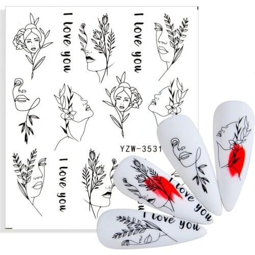 2021 New Letter Design Black Crown Nail Sticker Russian Series Water Transfer Beautiful Nail Art Accessories Decals Decoration