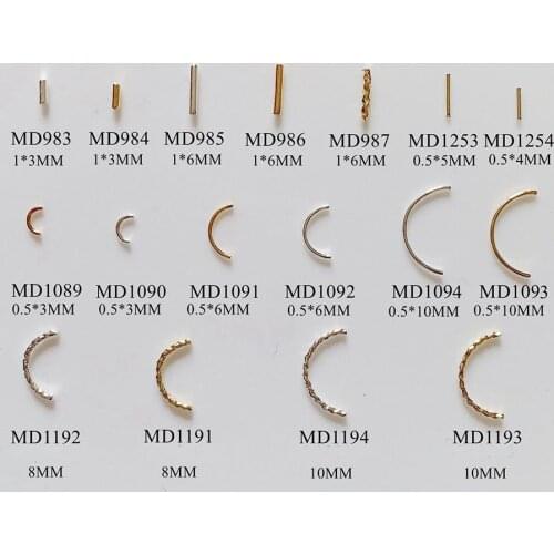 500pcs/lot Small Stick Curved Semicircle Smiley Metal Studs Rivets Nail Art Decoration Supplies Nails Accesorios Jewelry Charms