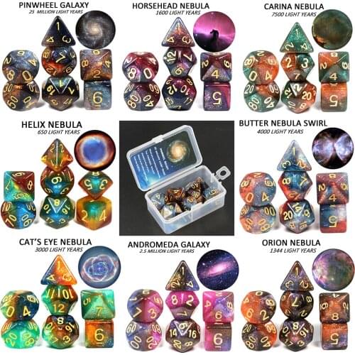 8 Themes Cosmic Galaxy Concept Dice 7 Pieces Role Playing Game Table Accessories Christmas Gift Boardgame party games