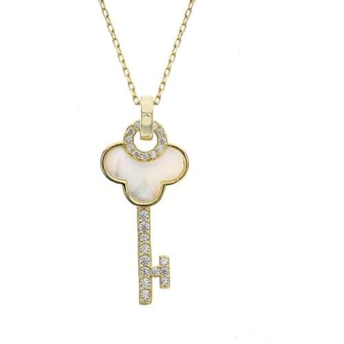 925 Sterling Silver Crystal Key Pendant Necklaces Mother-Of-Pearl Key Collar Necklace For Women Girl Chain Choker Bijoux