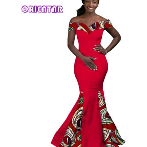 African Dresses for Women Party Evening African Wax Print Long Maxi Dress Fashion Slash Neck Ankara Dresses Plus Size 6XL WY2860
