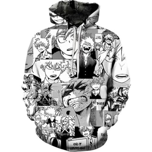 Anime Bakugou Katsuki Cosplay Costume Manga Deku My Hero Academia Hoodie Thin 3D Printed Pullover Sportswear Tops