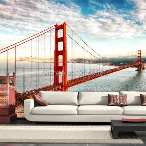Free shipping custom large wallpaper murals Golden Gate Bridge scenic TV room bedroom sofa backdrop wallpaper