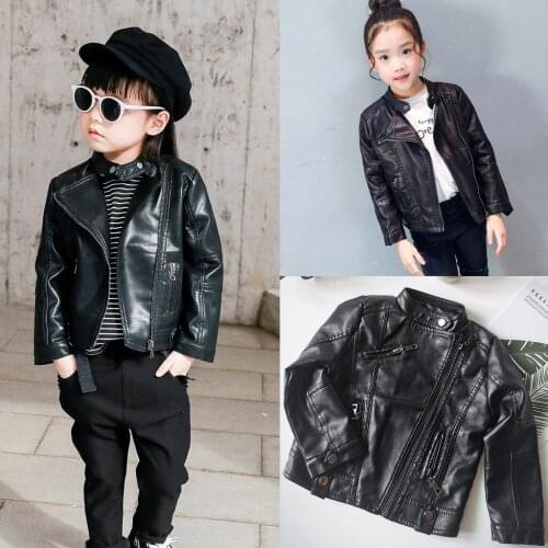 2021 Cool Jackets Spring and Autumn the Wind PU Leather Coat Baby Boys Girls Children Zipper Thick Jacket 4-5 Year Kid Outerwear