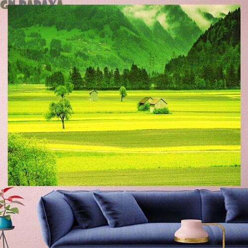 Golden field tapestry Scenic Wall Hanging farmhouse decor hill goblen landscape boheme Polyester Yoga mat yellow tapestry