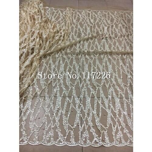 Nice applique embroidery with beads embrodiery net tulle mesh lace fabric for wedding /evening dress/haute couture
