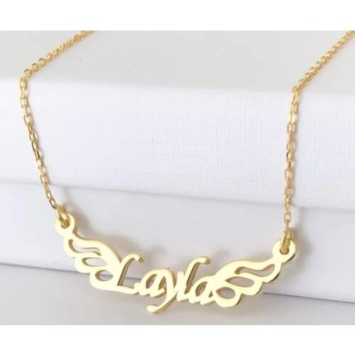 Personalized Custom Name Necklace Angel Wings Necklace for Women Gold Choker Stainless Steel Jewelry Gift For Best Friend Bijoux