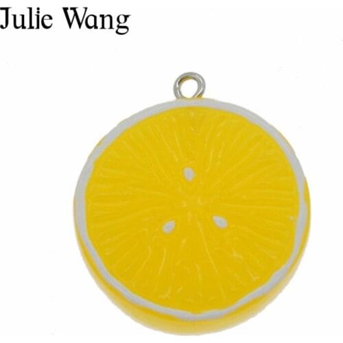Julie Wang 6PCS Resin Lemon Slice Fruit Orange Charms For Necklace Pendant Findings DIY Jewelry Making Accessories