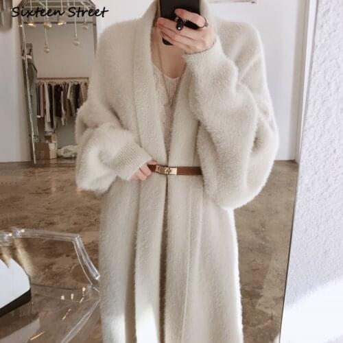New Women Long Cardigan Fall Mink Cashmere Full-sleeve Oversized Cardigan Dress Woman Keep Warm Winter Womans Clothing