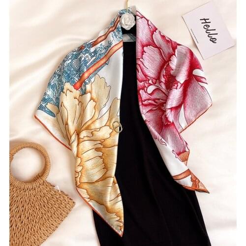 KOI LEAPING new Retro Peony elegant fashion twill silk 90 large square scarf new decorative silk scarf shawl gift
