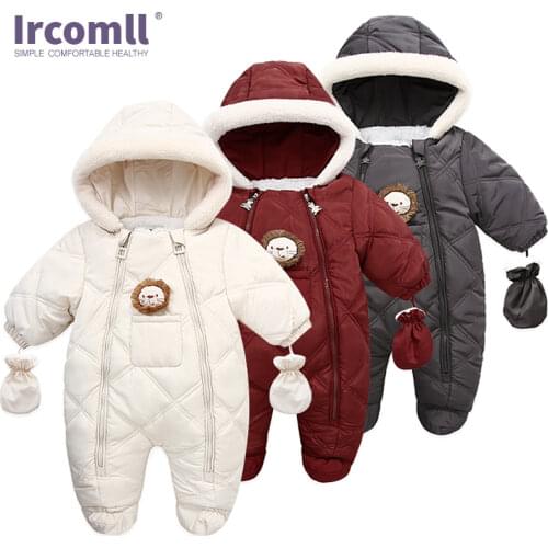 Ircomll Hight Quality Newborn Baby Winter Clothes Snowsuit Warm Fleece Hooded Romper Cartoon Lion Jumpsuit Toddler Kid Outfits