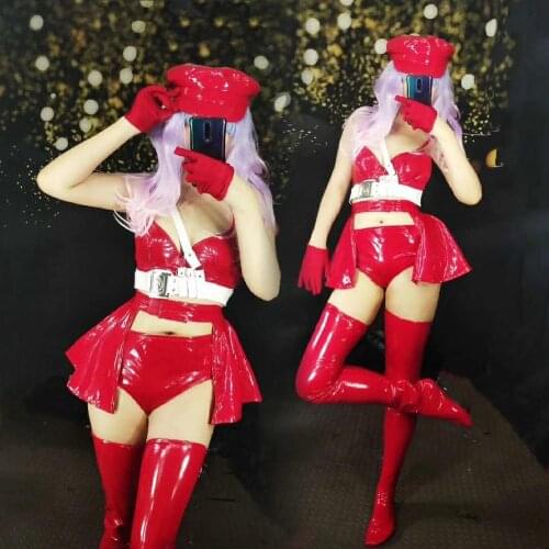 Jazz Costumes Women Red Sexy Bikini Set Bar Nightclub DJ Prom Party Singer Clothes Adults Dancer Performance Stage Wear DT1569
