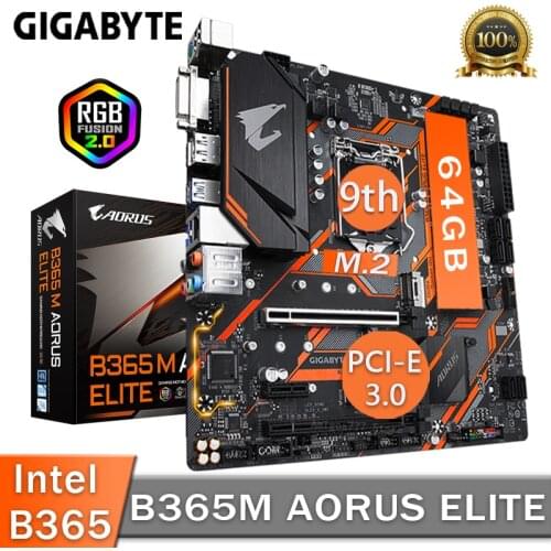LGA 1151 Gigabyte B365M AORUS ELITE Motherboard Gaming ATX Support 8th/9th-Gen i9 i7 i5 Cpu DDR4 64GB CrossFireX B365 Placa-Mãe