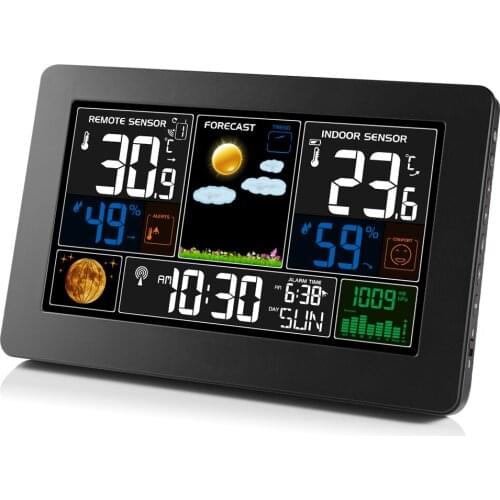 3-In-1 Weather Station Clock Wall-Mounted Digital Clock Thermometer Hygrometer Barometer Indoor Outdoor Color Screen Clock