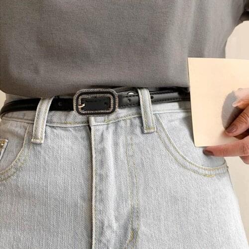 Fashion Leather Thin Belt For Women Luxury Designer Brand Rhinestone buckle Waist Strap Jeans Dress Female Decoration Waistband