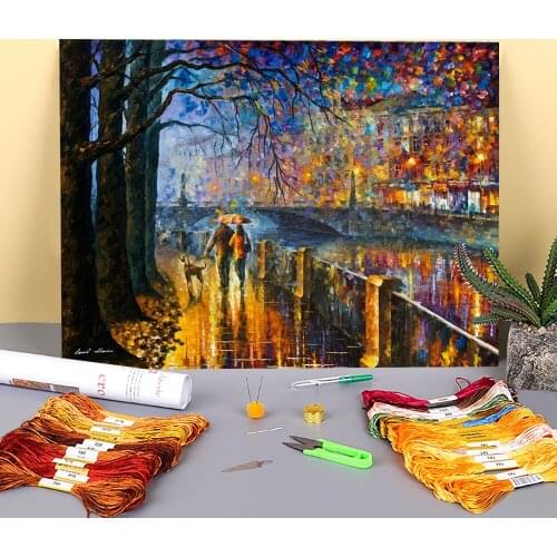 Alley By The River Printed 11CT Cross Stitch Embroidery Set DMC Threads Handicraft Needlework Knitting Handiwork Design
