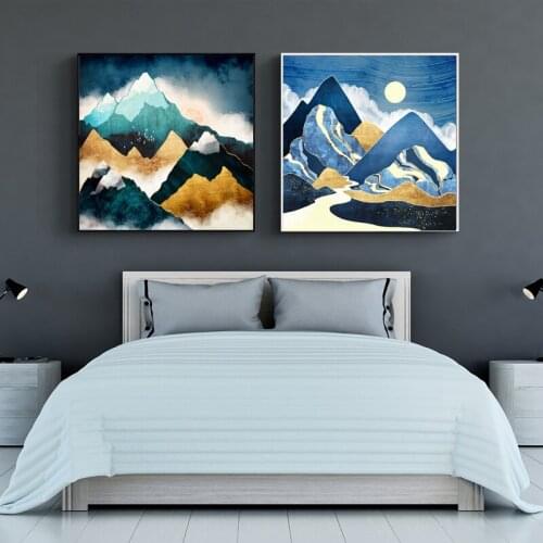 Mountain and Sunrise Water Coloured Style Wall Posters Canvas Painting Wall Art Pictures Home Decoration for Living Room Bedroom