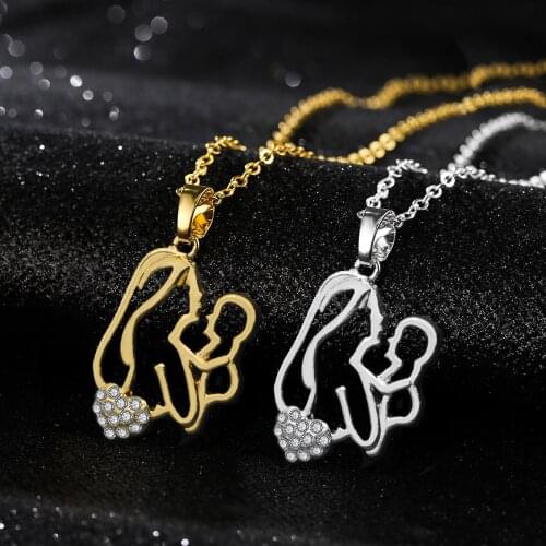 New Simple Mother Holding Baby Pendant Fashion Boy Girl Luxury Zircon Gold silver Color Necklace Trend Men Women Birthday Party