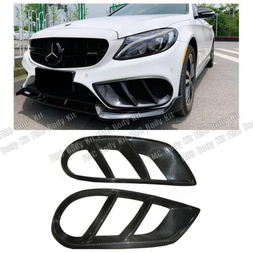 Carbon Fiber Front Fog Lamp Light Bumper Vent Air Mesh Grill Flaps Trims Cover For Mercedes- Benz W205 Sport C43 AMG 2015-2019