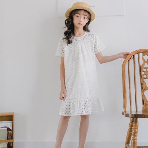 2020 Summer New Arrival Girls Dress Baby Girls Cotton Fashion Hollow-carved Dress Elegant White Princess Dress for Girls, #8335