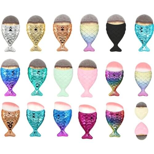 Professional 1 Pcs Mermaid Shape Makeup Brush Foundation Fish Shape Brush Makeup Cosmetic Tools Powder Face Brushes Hot Selling