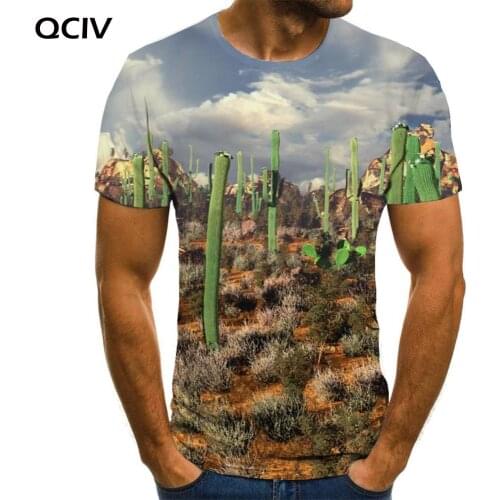QCIV Brand Landscape T-shirt Men Cactus Shirt Print Cloud Tshirt Printed Harajuku Anime Clothes Mens Clothing T shirts Cool Male