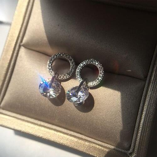 Luxury and Exquisite White Circle Earrings Super Flash AAAA Zircon Temperament Simple Wild Earrings Female Jewelry