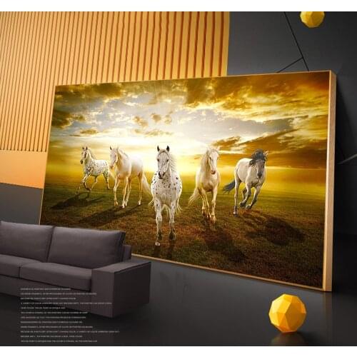Seven Horses Running on the Grassground Canvas Paintings On the Wall Art Posters and Prints Animals Sunset Pictures Home Decor