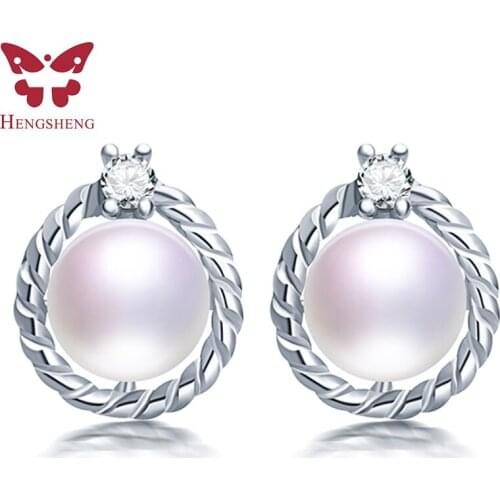 HENGSHENG 100% Natural pearl earrings jewelry earrings, 925 sterling silver earrings for women, 8-9 mm button pearl for women