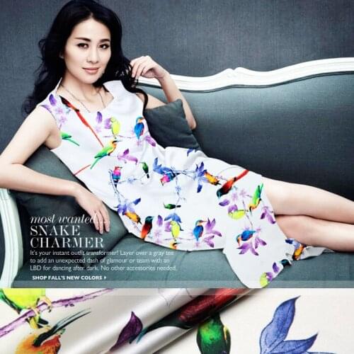 PRINTED SILK STRETCH SATIN 118cm width 19momme Pure Silk Fabric China Qipao Dress Material Summer Shirt Fabrics