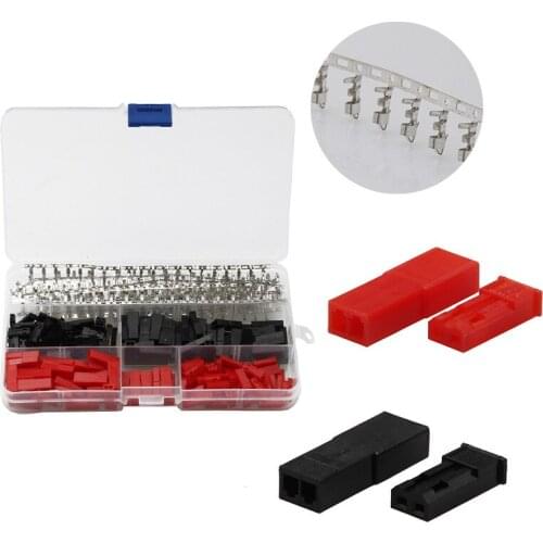 YT 600Pcs Red Black 2 Pin Header Jumper Cable Wire Connectors Housing Male Female Dupont Crimp Pin Connectors With Plastic Box