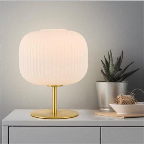 Modern Simple Nordic Glass Iron Led Table Lamp for Foyer Bedside Study Milk White Glass Gold Iron Reading Light 2366
