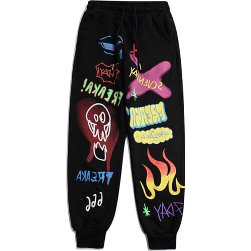 2021 Hip Hop Streetwear Sweatpants Full Graffiti Printed Harajuku Fashion Korean Black Sports Joggers Punk Rock Men Trousers