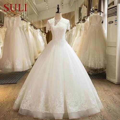 SL-18 New Arrival A-Line Beaded Lace Appliques Tulle Wedding Dress 2017