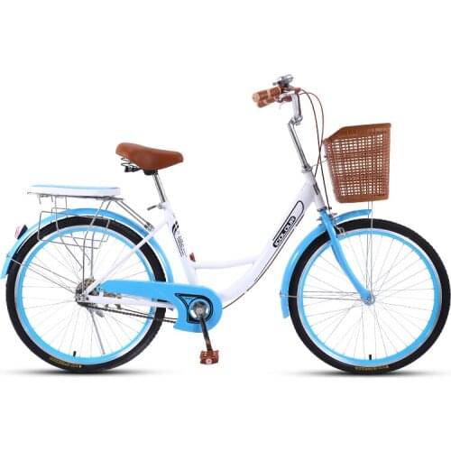 Bicycle Unisex Commuter High Elastic Cotton Seat Solid Tire Carbon Steel Frame 24/26Inch Front Clamp Brake Basket Large Capacity