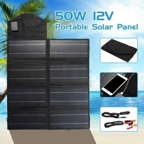 50W 12V Solar Panel Kit Dual USB Port Solar Panels Outdoor Waterproof Folding Solar Panel Charger for Car Phone Battery Charger