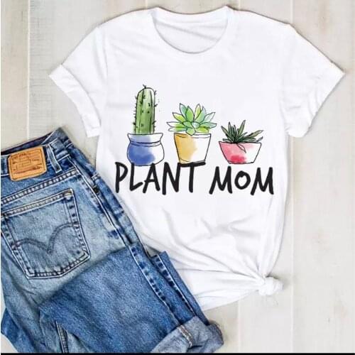 Harajuku Women T Shirt Plant Mom Print Funny Femme T-shirt Short Sleeve Loose Summer Tee Top for Ladies Cclothes Haut Femme