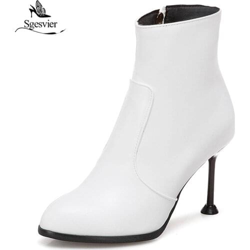 Sgesvier Sexy High Heels Ankle Boots Woman 2017 Autumn Winter Fashion Pointed Toe Zipper Thin Heels Short Boots Women OX486
