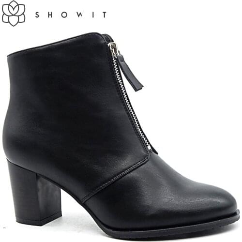 Females middle zipper style shoe High square heel Ankle Classic Boots With pointed Toe Comfort upper lady footwear women shoes