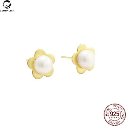 Explosion accessories Retro simple matte gold S925 sterling silver earrings Pearl earrings Female jewelry Gifts for girl 047