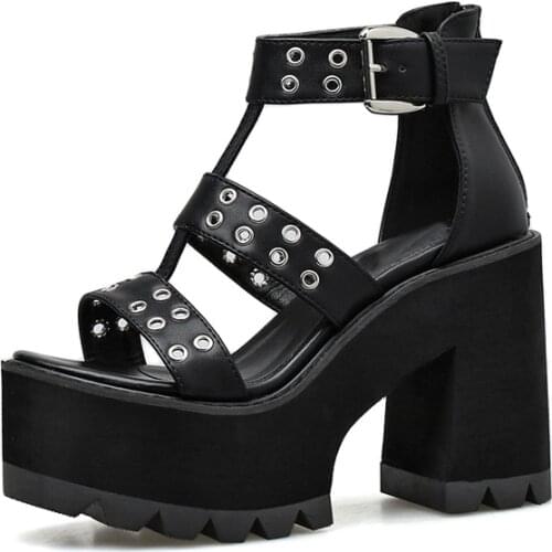 Women shoes sandles block heel shoes chunky sandals Casual Shoes high heels gladiators women strappy sandals women punk shoes