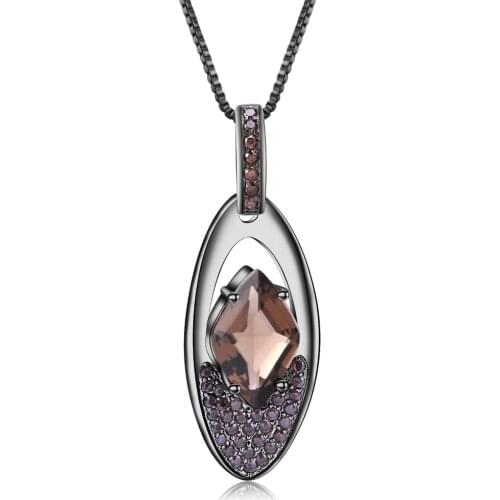 GEMS BALLET Natural Smoky Quartz Vintage Punk Pendant Necklace for Women 925 Sterling Silver Geometric Gemstone Fine Jewelry