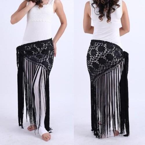 Women Belly Dance Hollow Out Crochet Hip Scarf Long Fringe Tassels Triangle Shawl Waist Belt Beach Wrap Skirt Cover