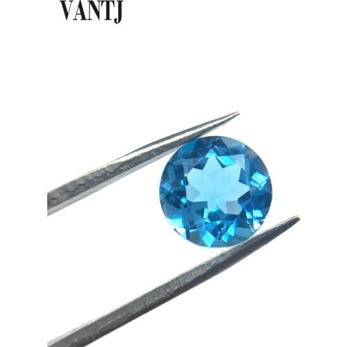 VANTJ Real Natural Blue Topaz Loose Gemstone Brilliant Round Cut For Silver Gold Ring Mounting Fine Jewelry Women Party Gift